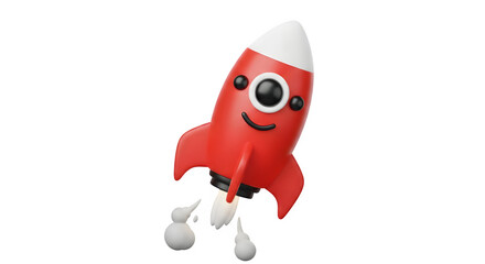 3D Cartoon Red Rocket Preparing for Launch - Startup, Innovation, Future Progress, Ambition Success, Isolated Graphic, Generative AI