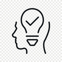 Human head with a lightbulb vector line icon