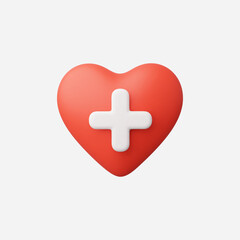 Obraz premium 3d Realistic Heart Plus icon vector Illustration