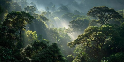 Dense Rainforest With Golden Sunbeams