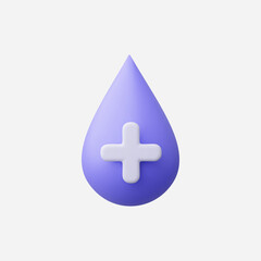 Obraz premium 3d Realistic Blood drop with medical cross icon vector Illustration