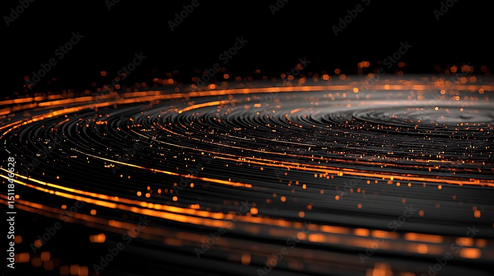 Poster dynamic circular motion of light particles abstract digital space digital art dark environment close