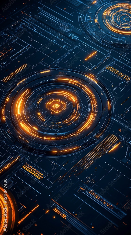 Aufkleber complex interconnected digital network radiating orange light patterns and paths
