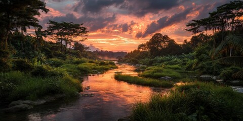 Peaceful Jungle Sunset Scenery