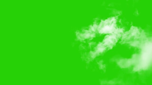 flying white Clouds animation moving on green screen chroma key with 4K resolution. white clouds flying  green screen alpha channel background. cloud green screen video. White fluffy clouds on a green