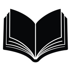 Open Book Silhouette Pages Flying Free, book - black and white vector symbol illustration of an open book, white background, Open book icon simple black silhouette knowledge symbol vector illustration