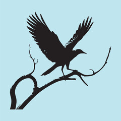 black silhouette of a bird side view isolated