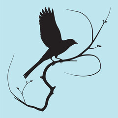 black silhouette of a bird side view isolated