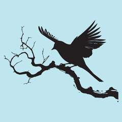 black silhouette of a bird side view isolated