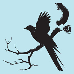 black silhouette of a bird side view isolated