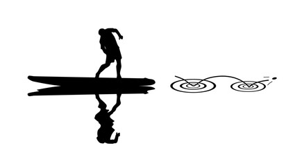 Skipping Stone on Water symbol, black isolated silhouette
