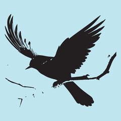 black silhouette of a bird side view isolated