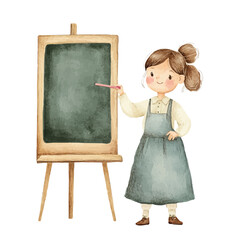 Teacher With Chalk, watercolor vector, high quality, isolated on a white background.