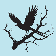black silhouette of a bird side view isolated