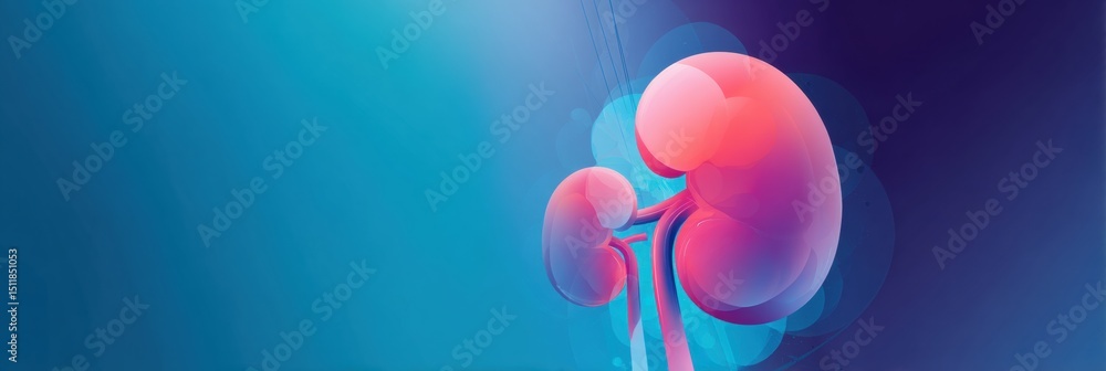 Aufkleber clean graphic of kidney illustration over blue gradient background with space for a slogan highlight