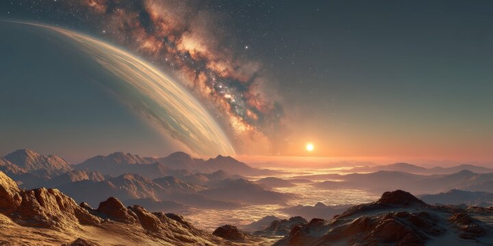 Alien Twilight Over Rocky Mountains