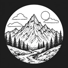 Mountain Adventure Doodle Line Art Illustration. Hand Drawn Vector Clip Art.