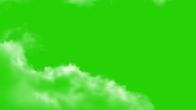 Animated clouds motion graphic effects on chroma key background. flying clouds green screen. cloud zoom shoot green screen video. Cloud transparent screen chroma key background