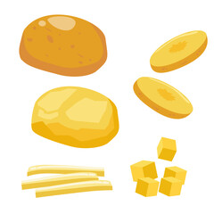 Potato sliced illustration set. Vegetable cartoon. Can be used for wallpaper
