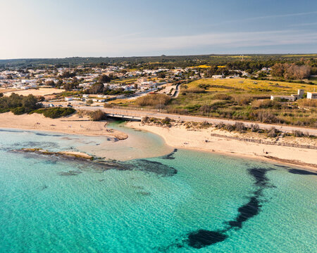 Spiaggia di San Pietro in Bevagna e la foce del fiume Chidro - Salento, Manduria, Taranto, Italy