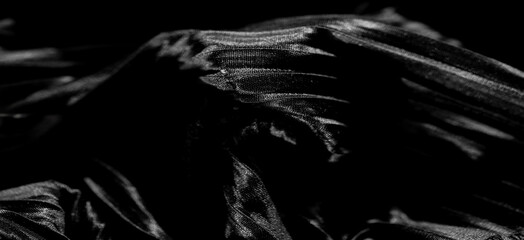 In this detailed black-and-white shot, swirling embroidery merges with softly ruched velvet,...