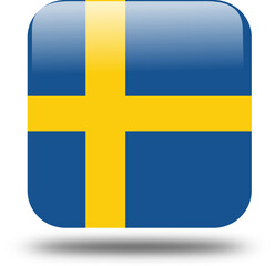 sweden Flag &ndash; 3D Square Icon Style with Drop Shadow, High Resolution PNG