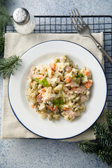 Traditional Russian salad with ham