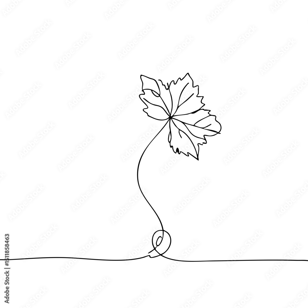 Poster single grapevine leaf drawn in continuous line art style