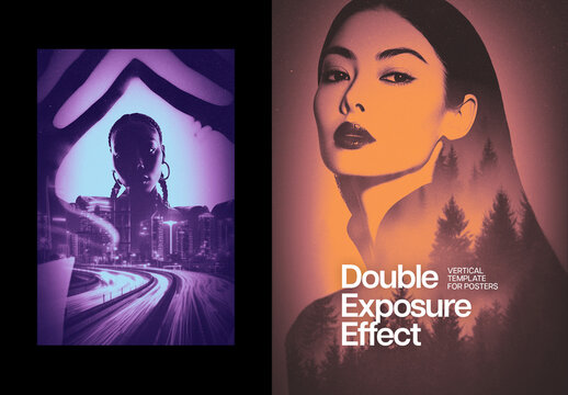 Duotone Double Exposure Poster Effect Mockup