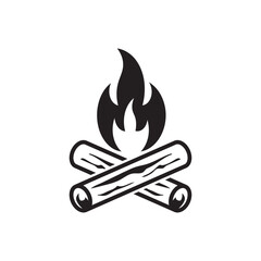 vector illustration of burning bonfire with wood on white background