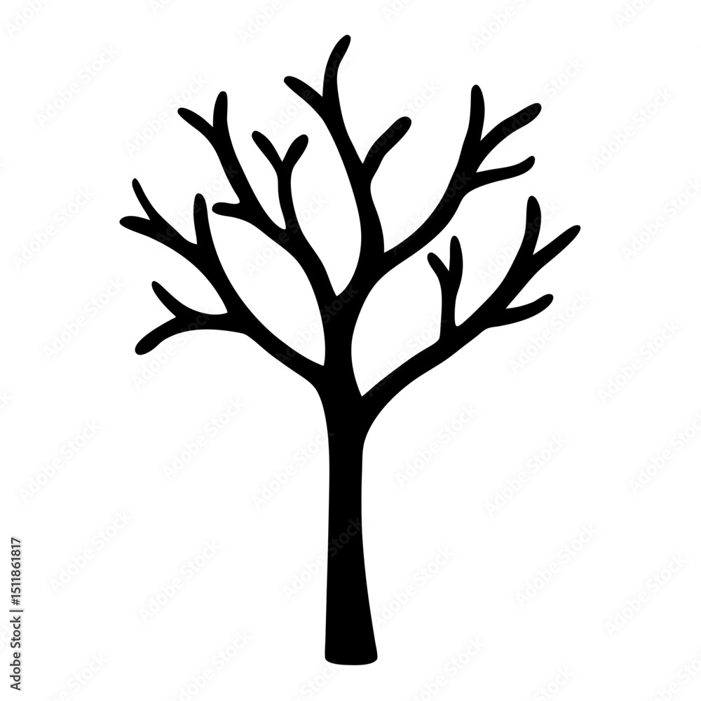 Poster silhouette of a bare tree with spreading branches on a white background
