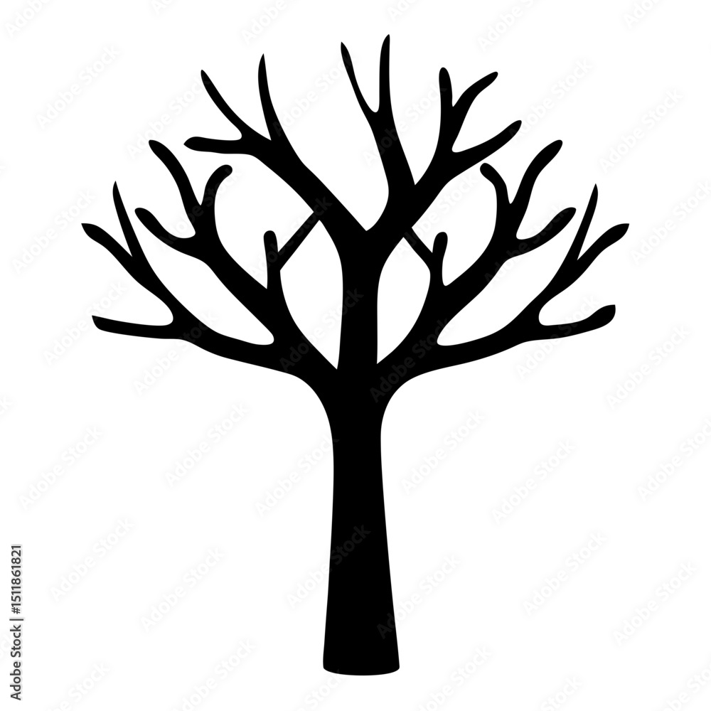 Poster silhouette of a bare tree with intricate branches and a stout trunk