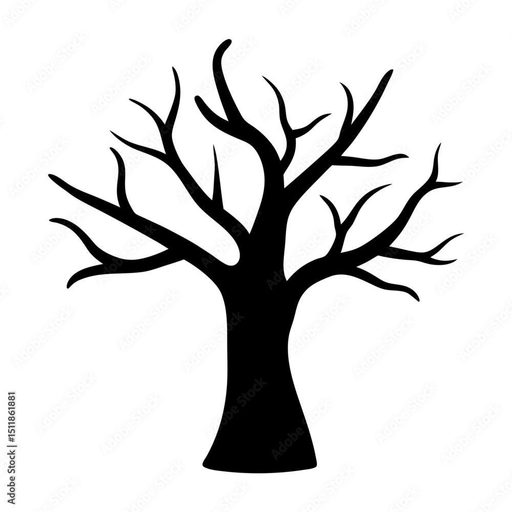 Poster silhouette of a bare tree with intricate branches and a stout trunk
