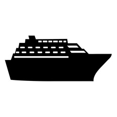 Black and white cruise ship silhouette with detailed cabin windows design