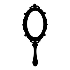 Antique hand mirror silhouette with ornate frame and handle design