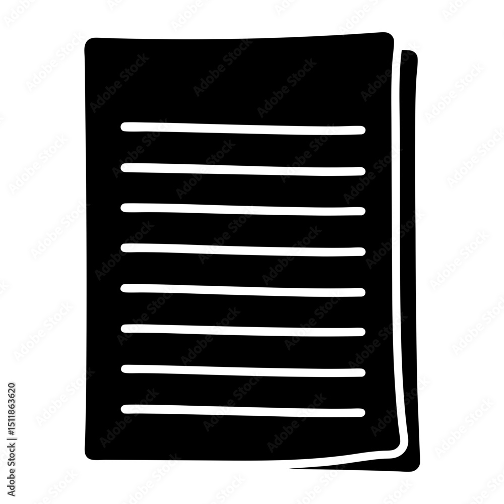 Poster paper sheet stack icon displaying text lines in black and white