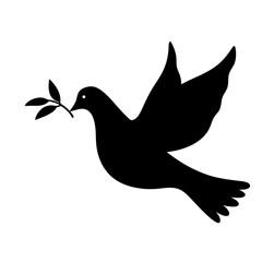 Obraz premium Black Silhouette Dove with Olive Branch as a Symbol of Peace