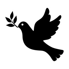 Black Silhouette Dove with Olive Branch as a Symbol of Peace