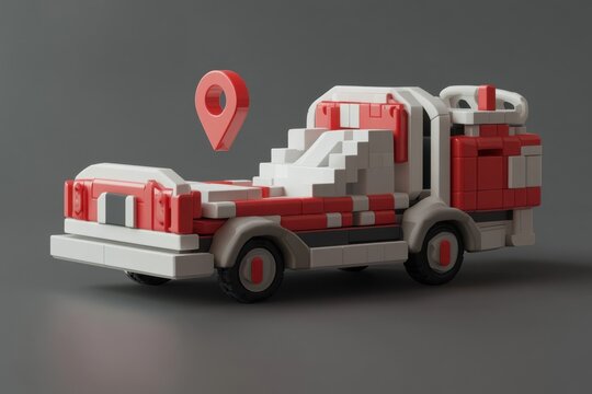 3D fire truck with location marker