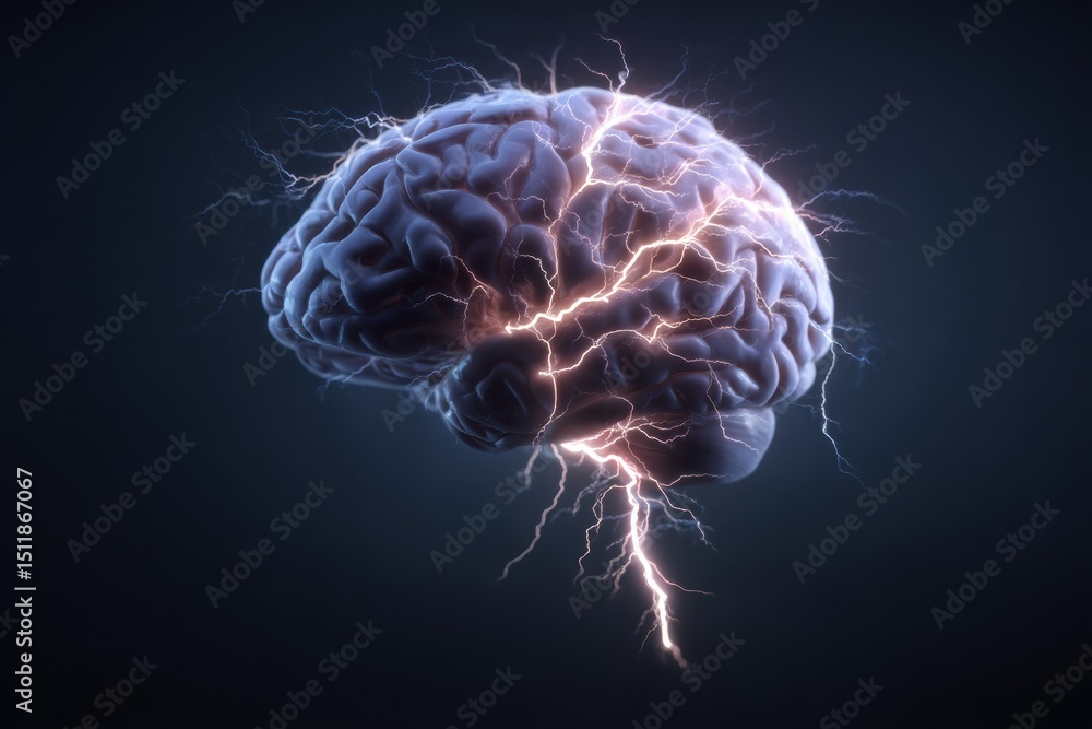 Poster animated brain transitions from energetic lightning bolts to calm serenity in a captivating visual r