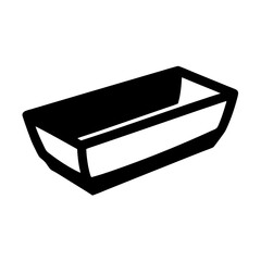 Bold silhouette of a rectangular container or tray viewed at an angle