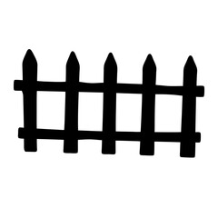 Simple Black and White Illustration of a Cartoon Wooden Fence Section