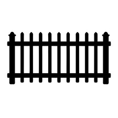 Simple black silhouette illustration of a traditional picket fence on white