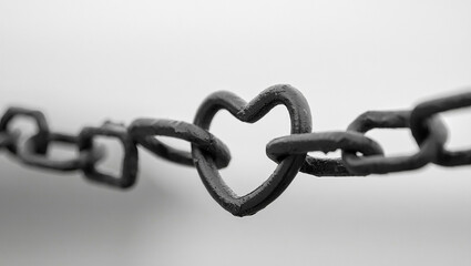 Obraz premium An intertwined chain forming a heart symbol in monochrome close