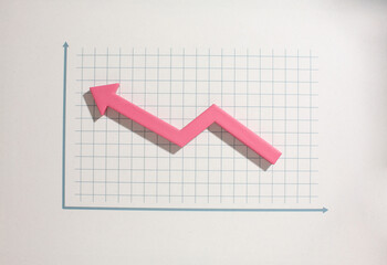 Multicoloured arrows pointing up and down. Symbolise growth progress, success in business finance....