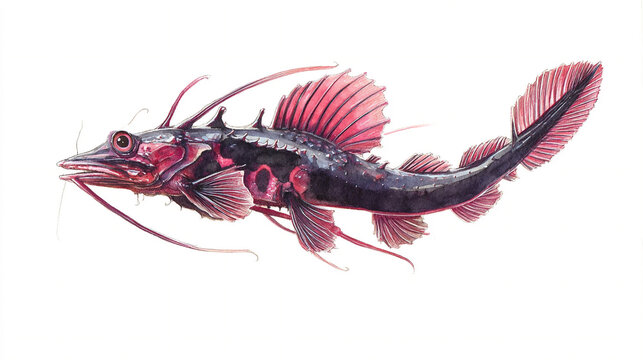 A lone watercolor deep-sea dragonfish