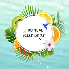 Round Banner on Blue Sea Background