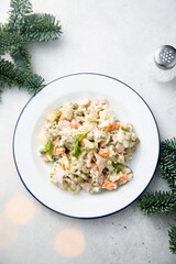 Traditional Russian salad with ham