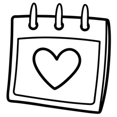 Line Art of a Calendar and Heart Symbol
