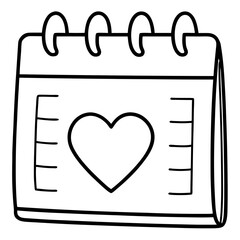 Line Art of a Calendar and Heart Symbol